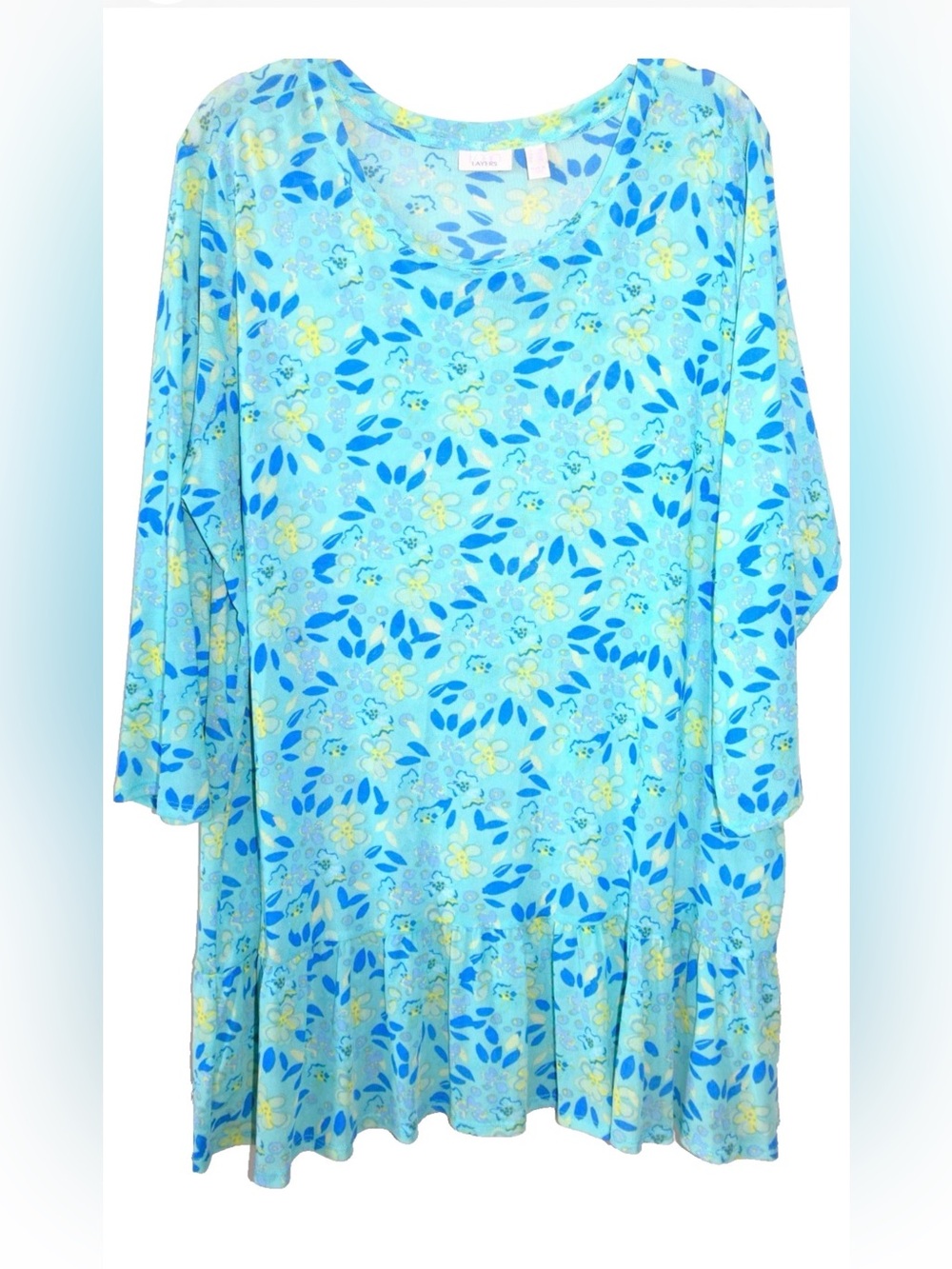 Lori Goldstein Layers Floral Mesh Ruffle Hem Tunic Top 2X